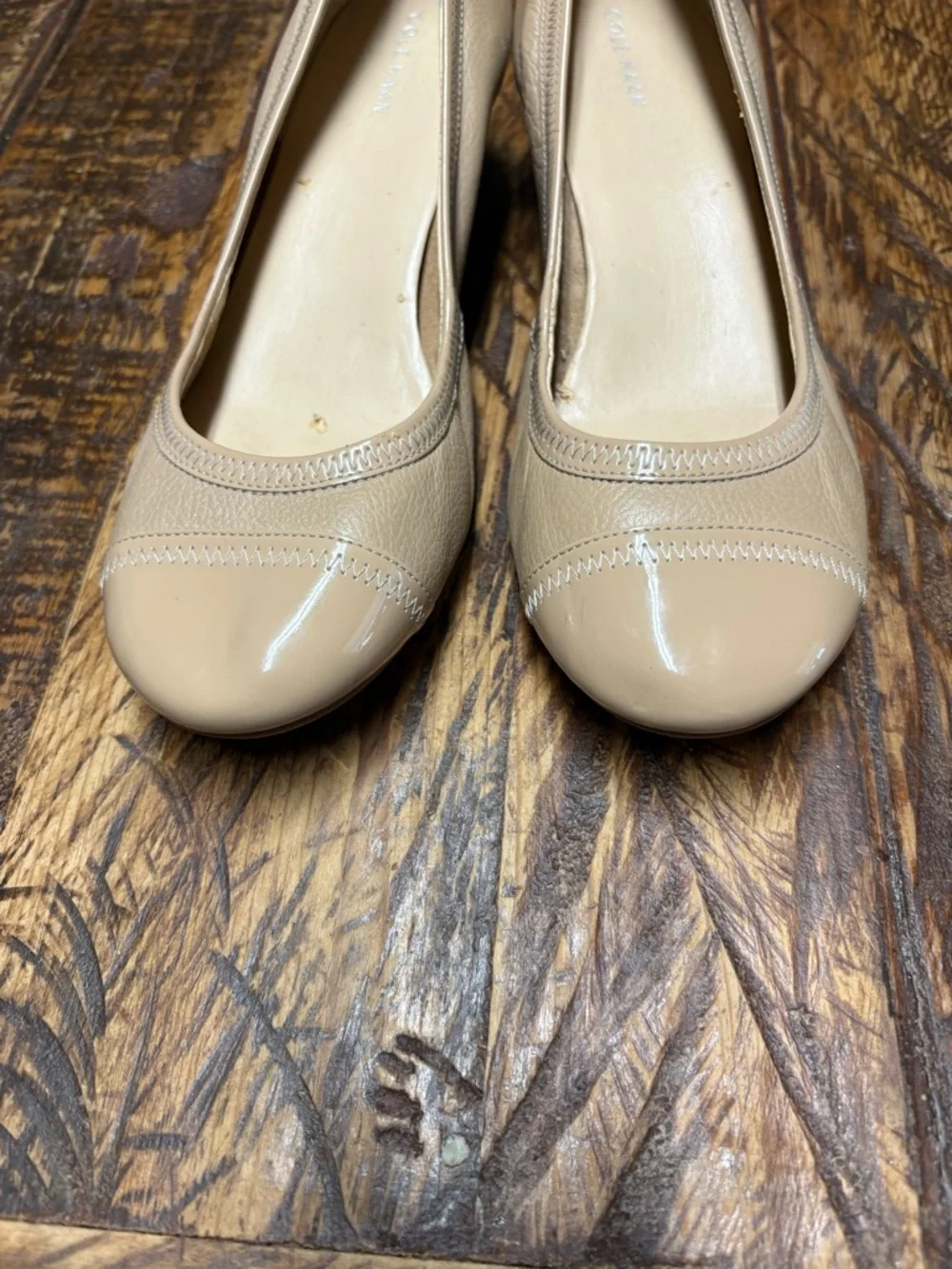 Cole Haan Elsie Nude/Tan Cap Toe Leather Wedge Slip On Wedge Heels Size 9.5